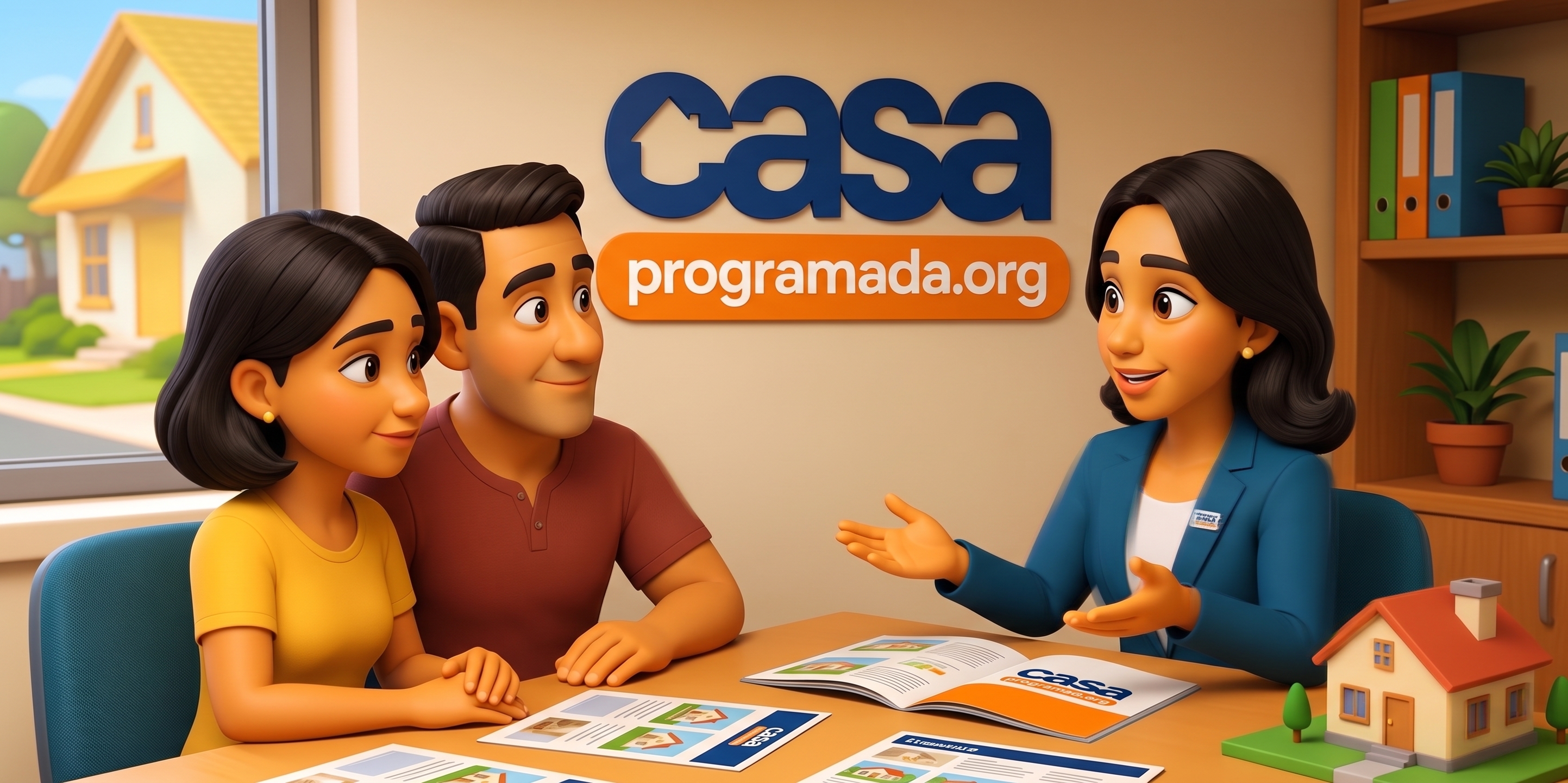 Ilustração de uma família recebendo as chaves de um imóvel